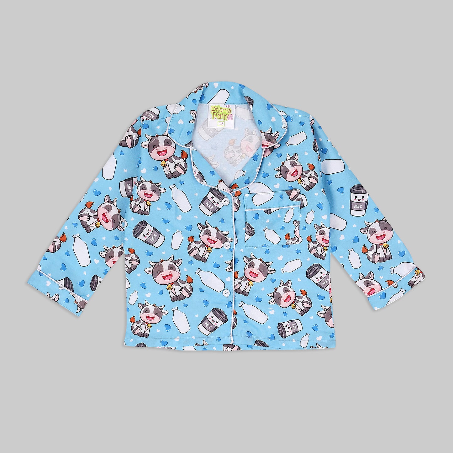 Moo Moo Milk Cotton Rayon Kids Pj Set with Notched Collar