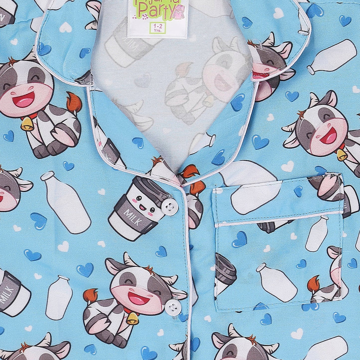 Moo Moo Milk Cotton Rayon Kids Pj Set with Notched Collar