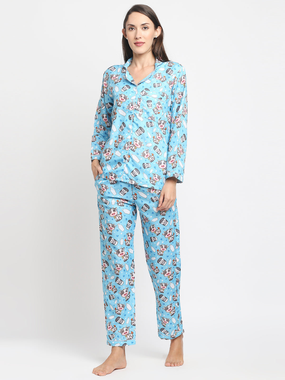 Moo Moo Milk Button Down Pj Set - Cotton Rayon Pj Set with Notched Collar