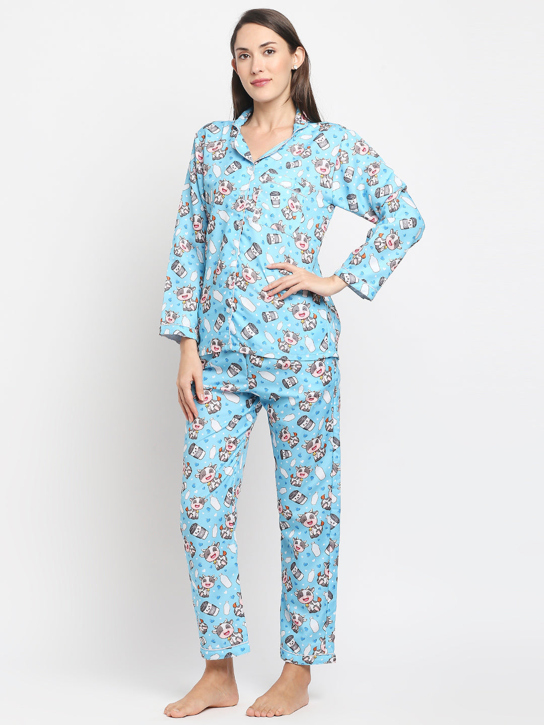 Moo Moo Milk Button Down Pj Set - Cotton Rayon Pj Set with Notched Collar