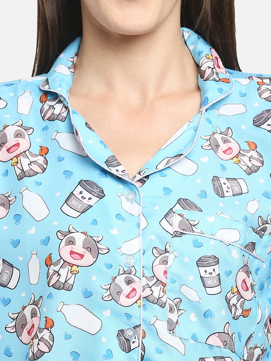 Moo Moo Milk Button Down Pj Set - Cotton Rayon Pj Set with Notched Collar
