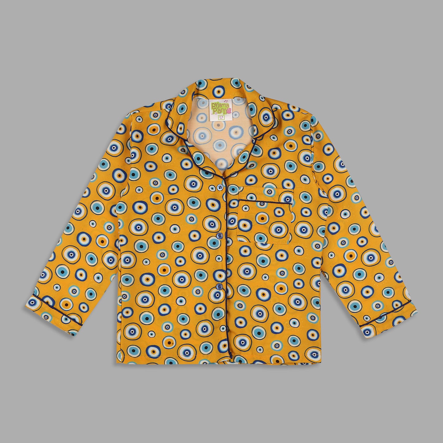 Evil Eye Cotton Rayon Kids Pj Set with Notched Collar
