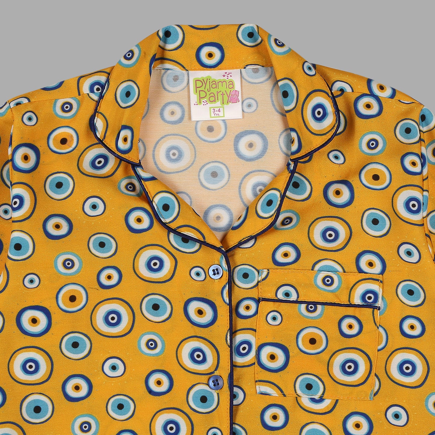 Evil Eye Cotton Rayon Kids Pj Set with Notched Collar