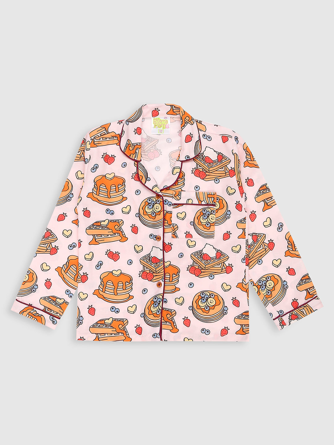 Waffles & Pancakes Kids Pj Set - Cotton Rayon Pj Set with Notched Collar