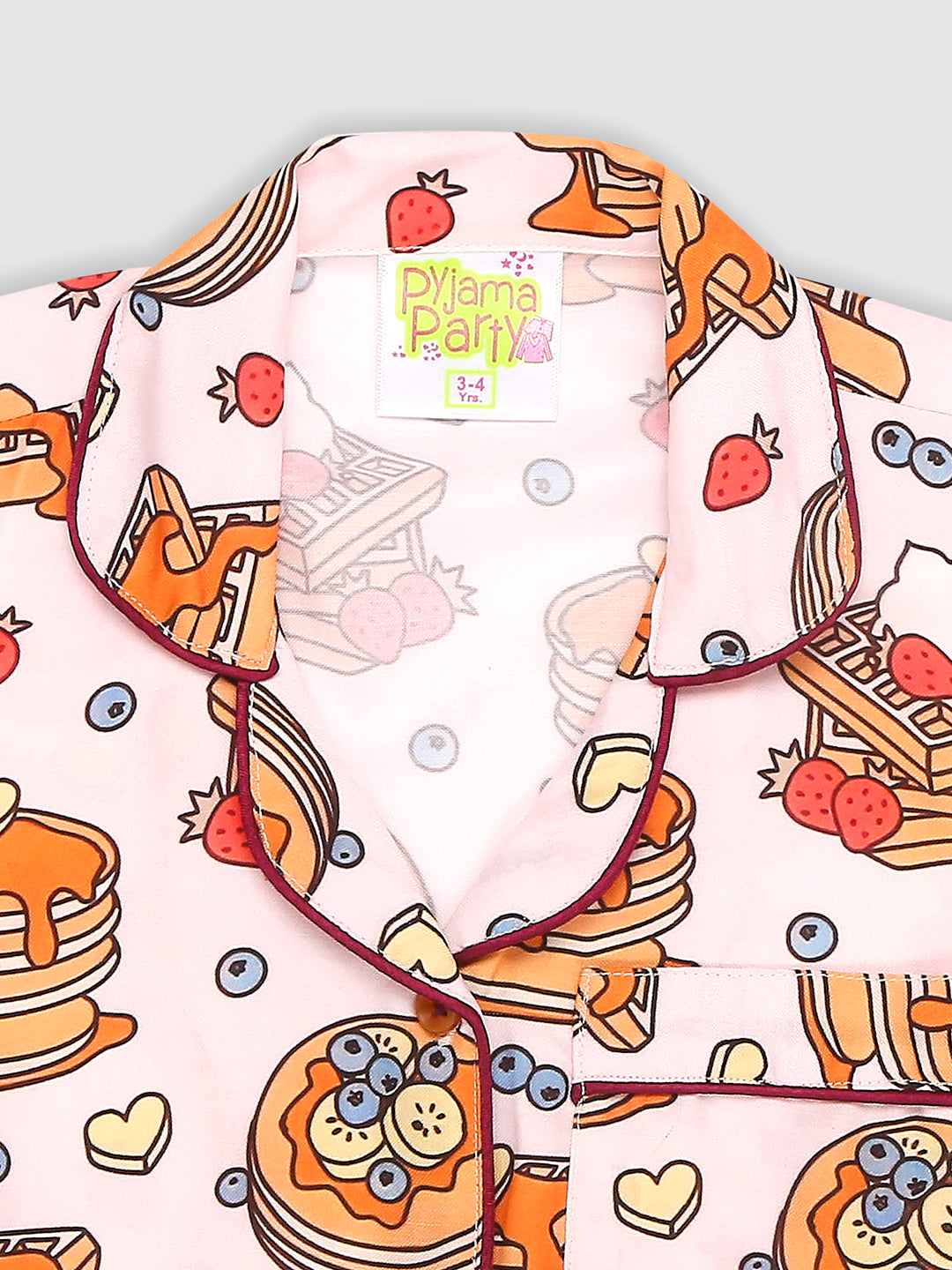 Waffles & Pancakes Kids Pj Set - Cotton Rayon Pj Set with Notched Collar