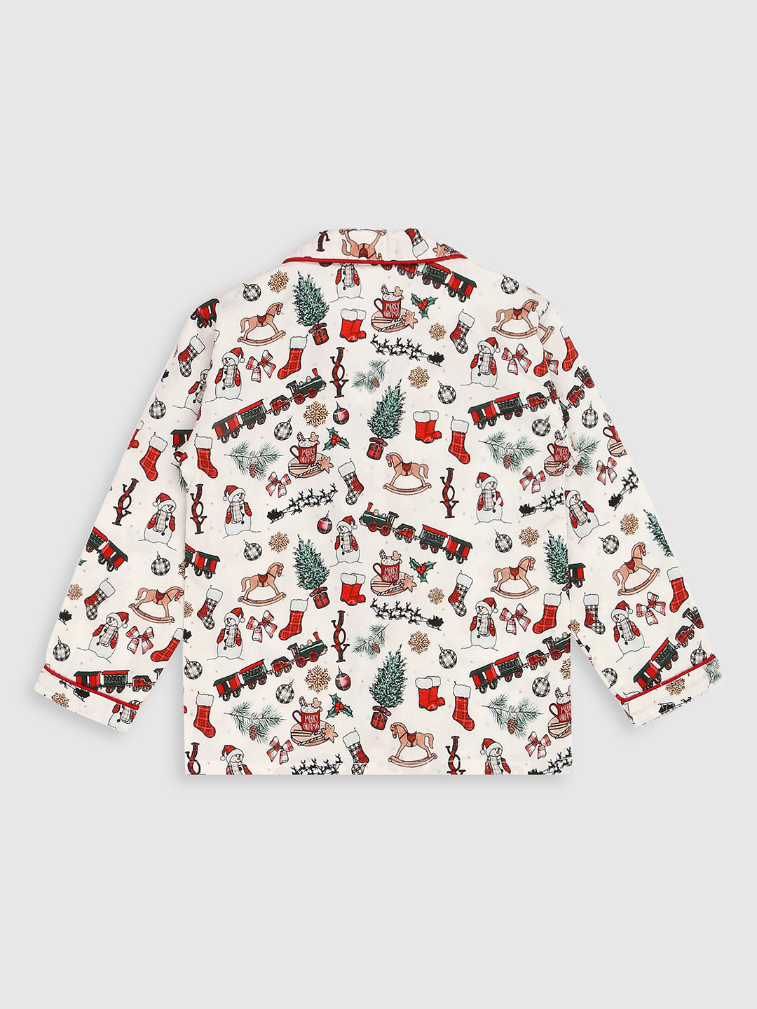 Season's Greetings Kids Button Down Pj Set - Pure Cotton Pj Set with Notched Collar