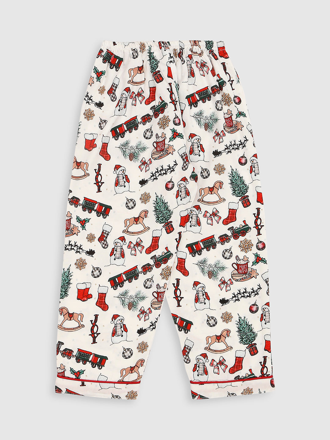 Season's Greetings Kids Button Down Pj Set - Pure Cotton Pj Set with Notched Collar