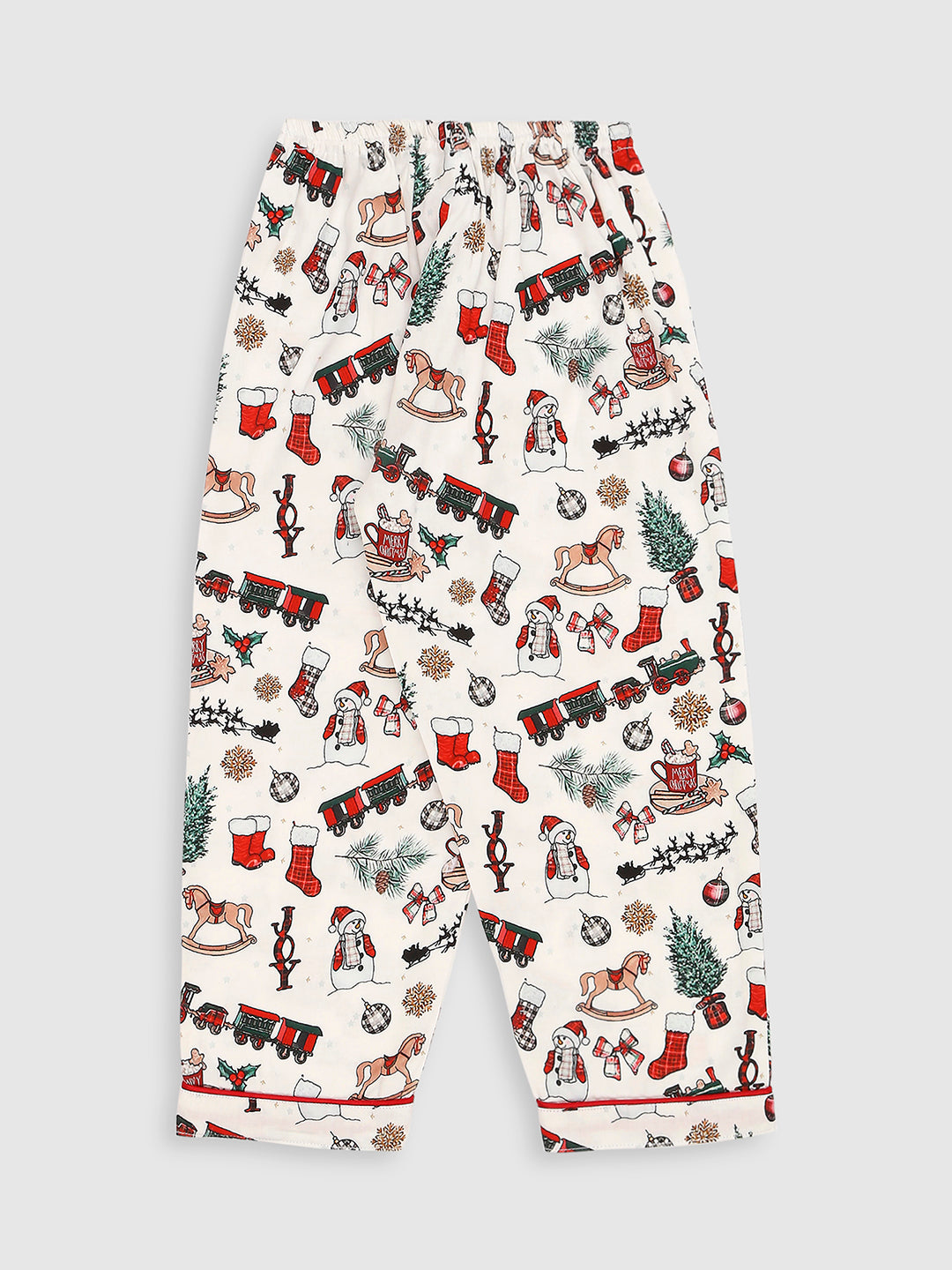 Season's Greetings Kids Button Down Pj Set - Pure Cotton Pj Set with Notched Collar
