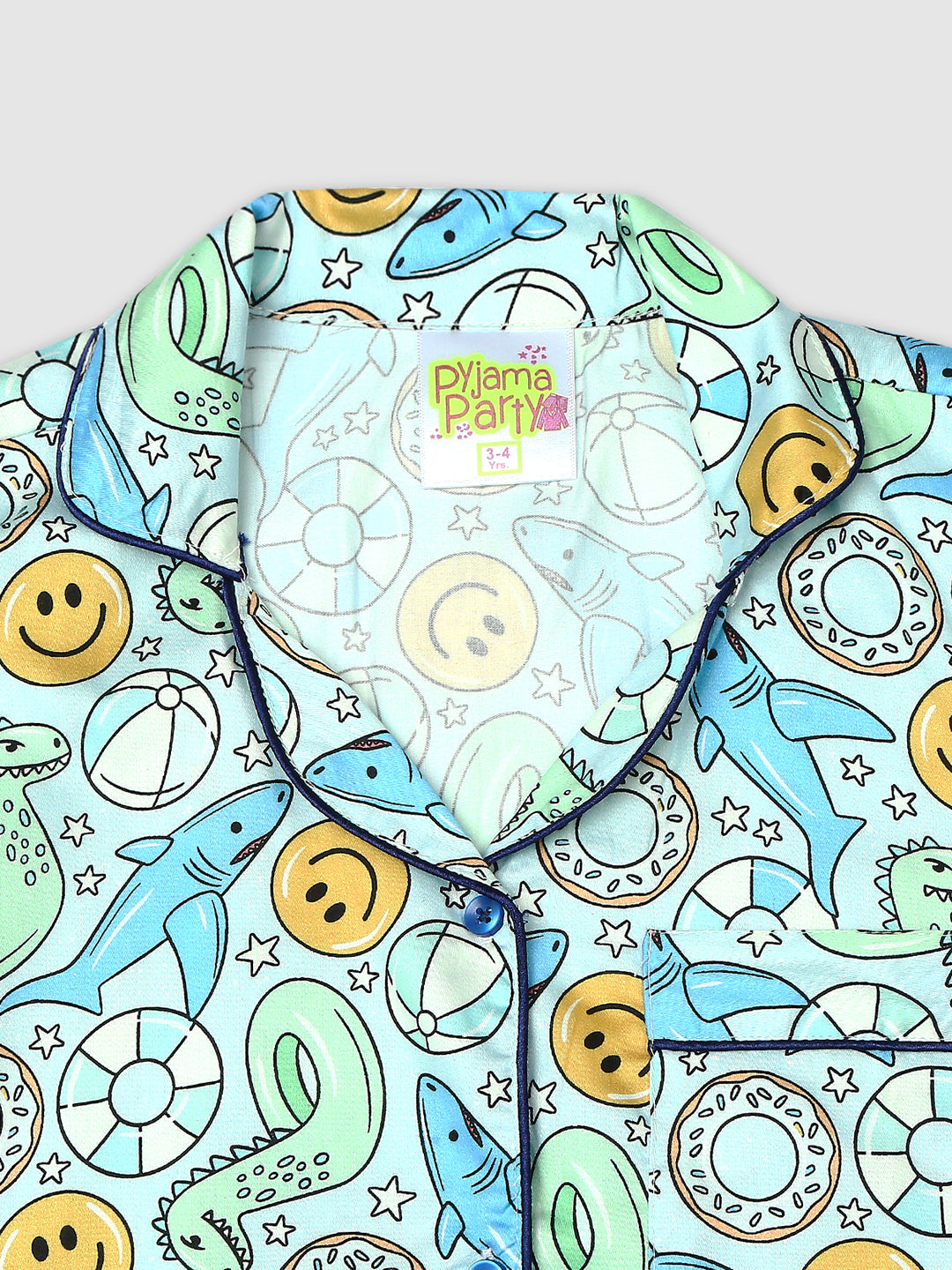 Floaties Kids Button Down Pj Set - Pure Cotton Pj Set with Notched Collar