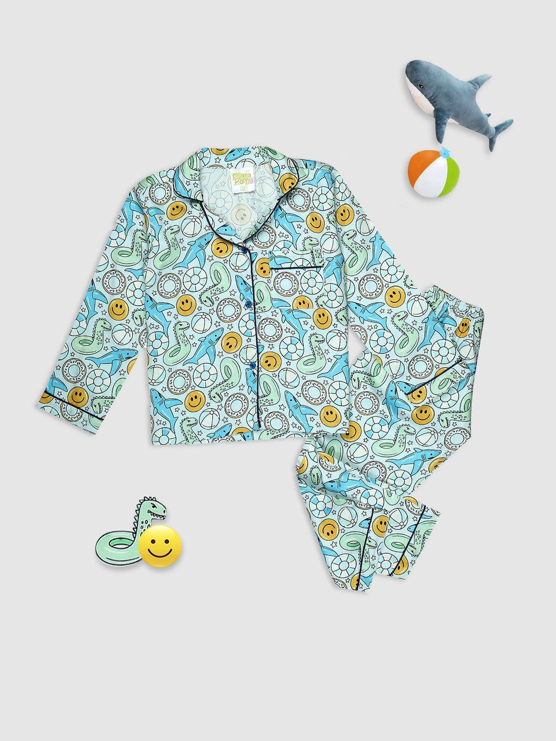 Floaties Kids Button Down Pj Set - Pure Cotton Pj Set with Notched Collar