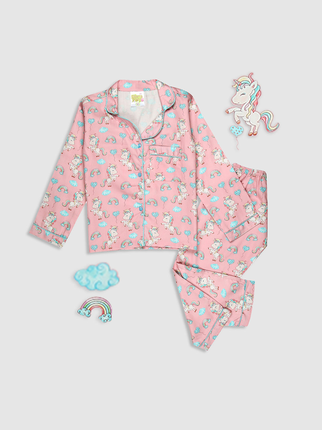Unicorn Utopia Kids Button Down Pj Set - Pure Cotton Pj Set with Notched Collar