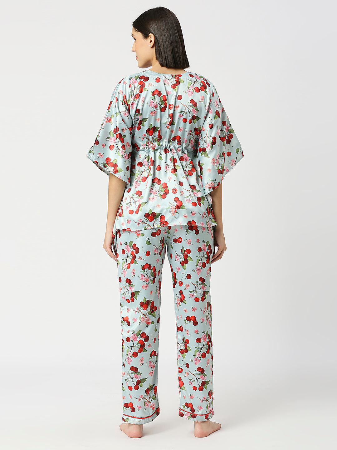 Cherry Blossom Satin Kaftan Pj Set - Luxury Printed Kaftan Pj Set