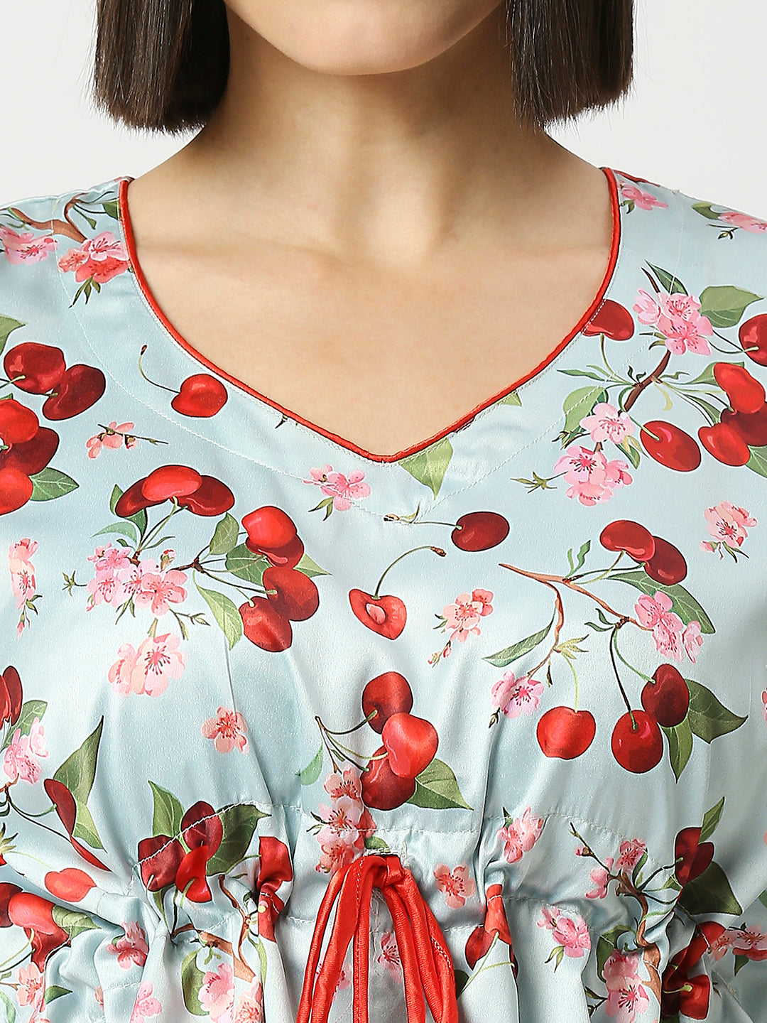 Cherry Blossom Satin Kaftan Pj Set - Luxury Printed Kaftan Pj Set
