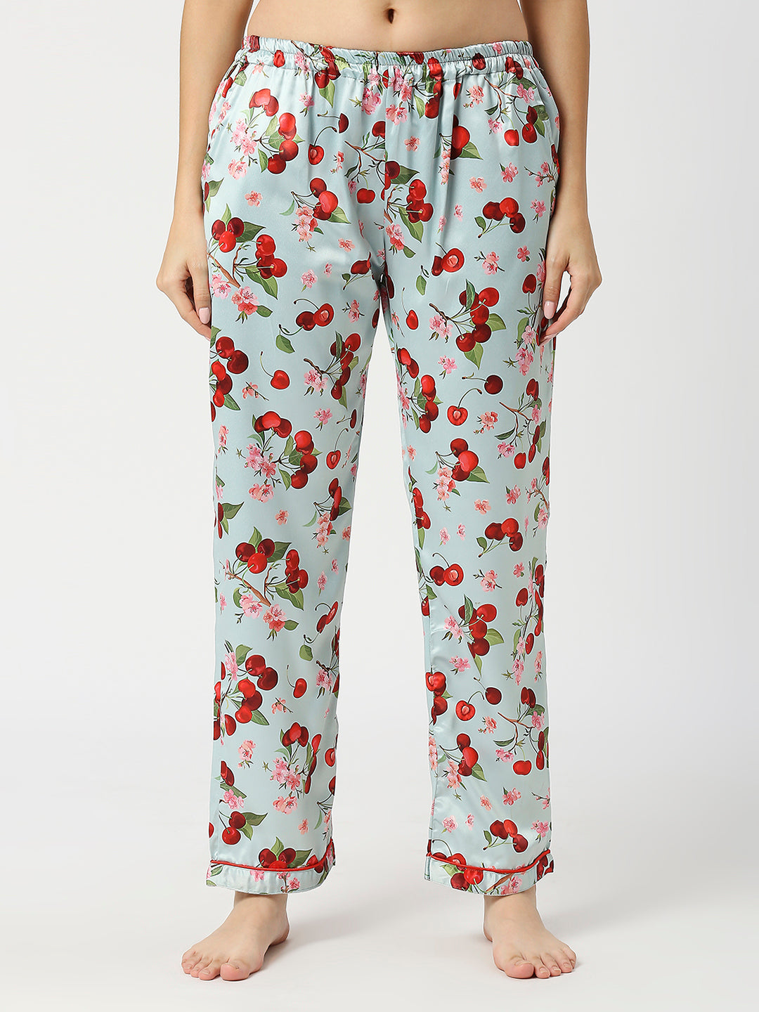 Cherry Blossom Satin Kaftan Pj Set - Luxury Printed Kaftan Pj Set