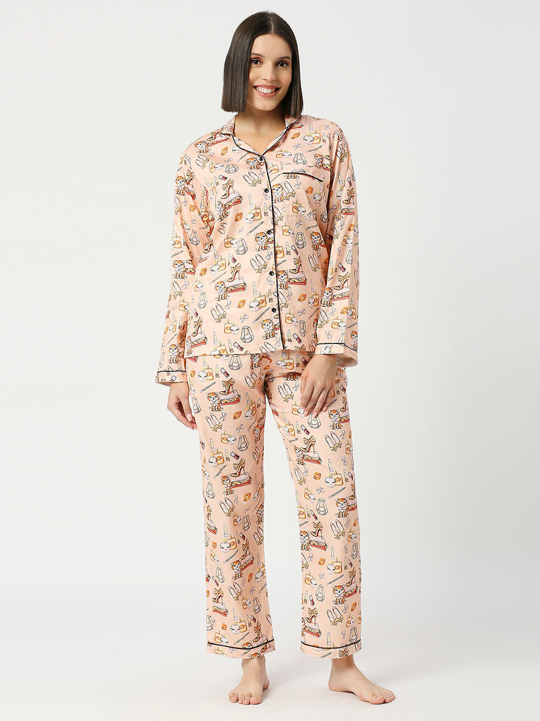 Catwoman Button Down Pj Set Pure Cotton Pj Set with Notched Collar