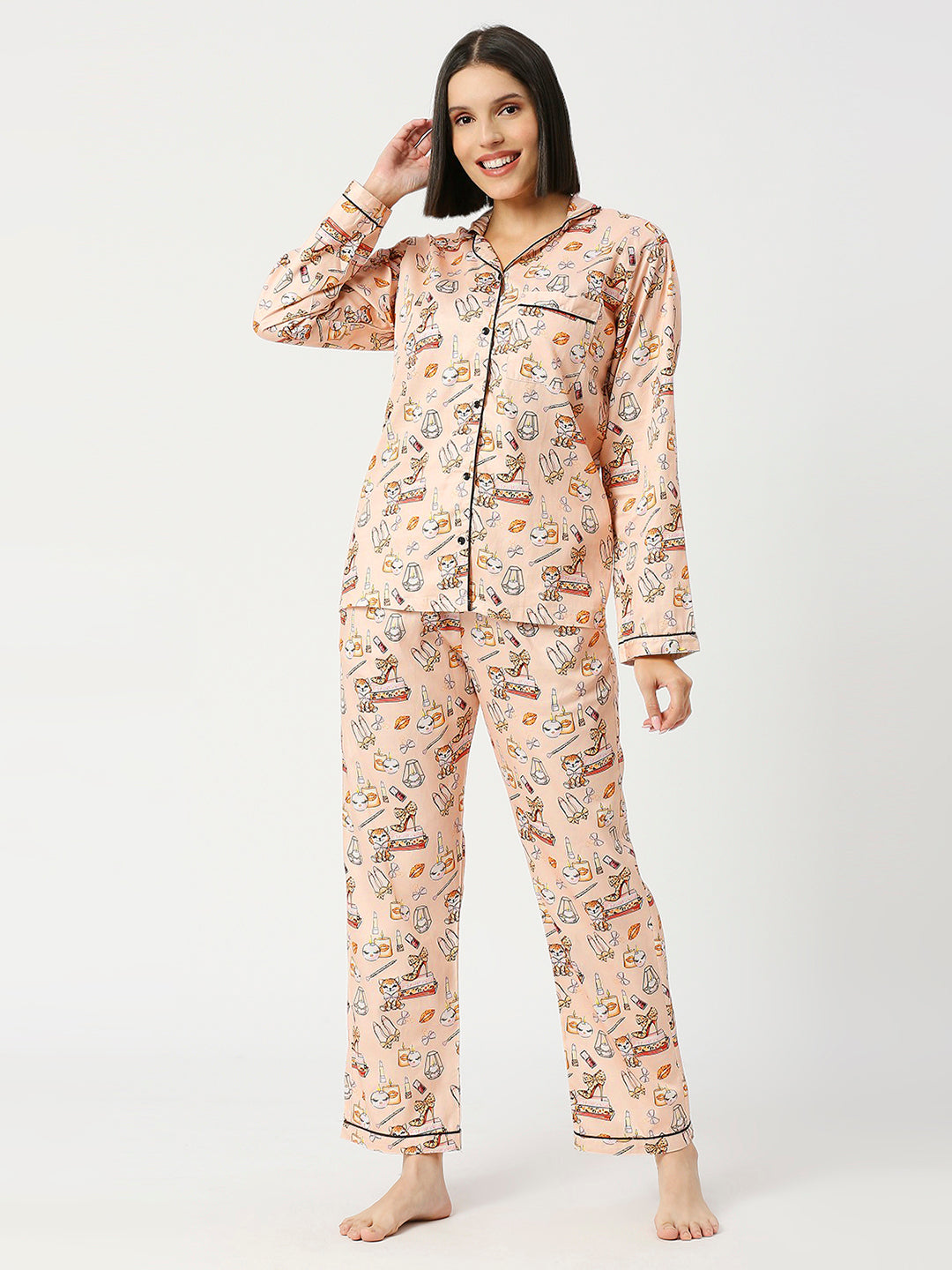 Catwoman Button Down Pj Set - Pure Cotton Pj Set with Notched Collar