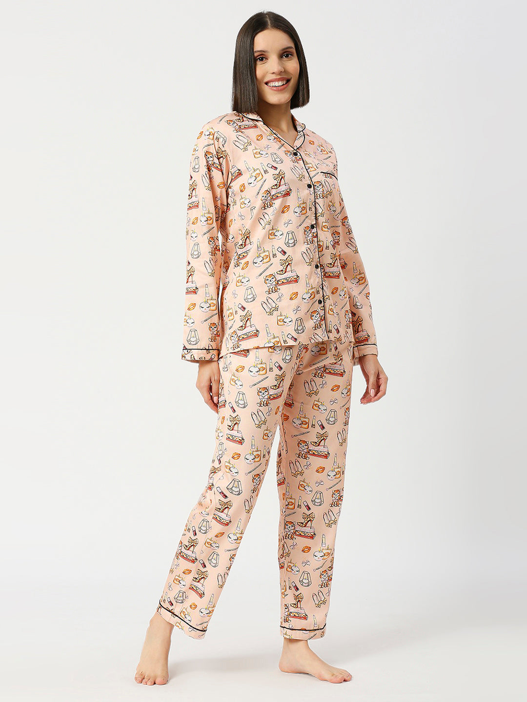 Catwoman Button Down Pj Set - Pure Cotton Pj Set with Notched Collar
