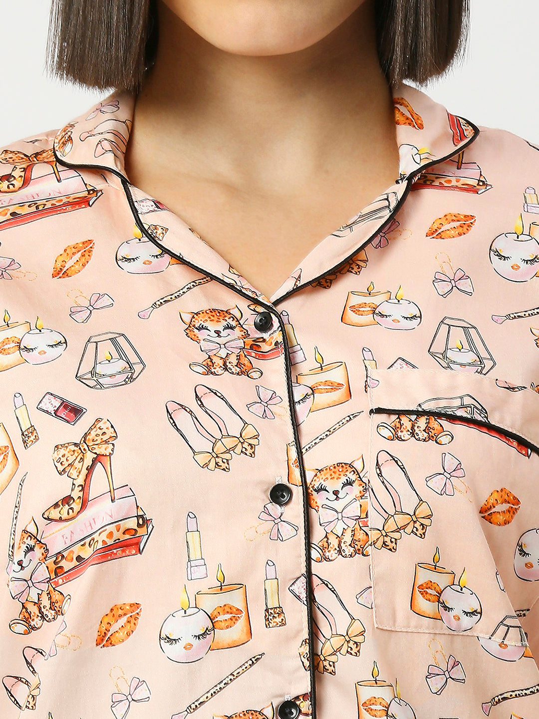 Catwoman Button Down Pj Set - Pure Cotton Pj Set with Notched Collar