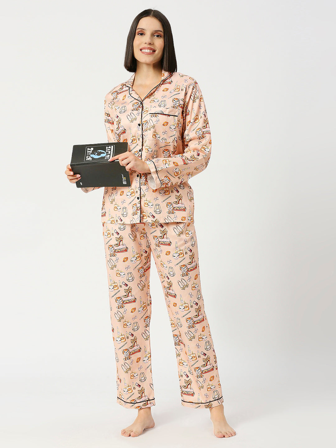 Catwoman Button Down Pj Set - Pure Cotton Pj Set with Notched Collar