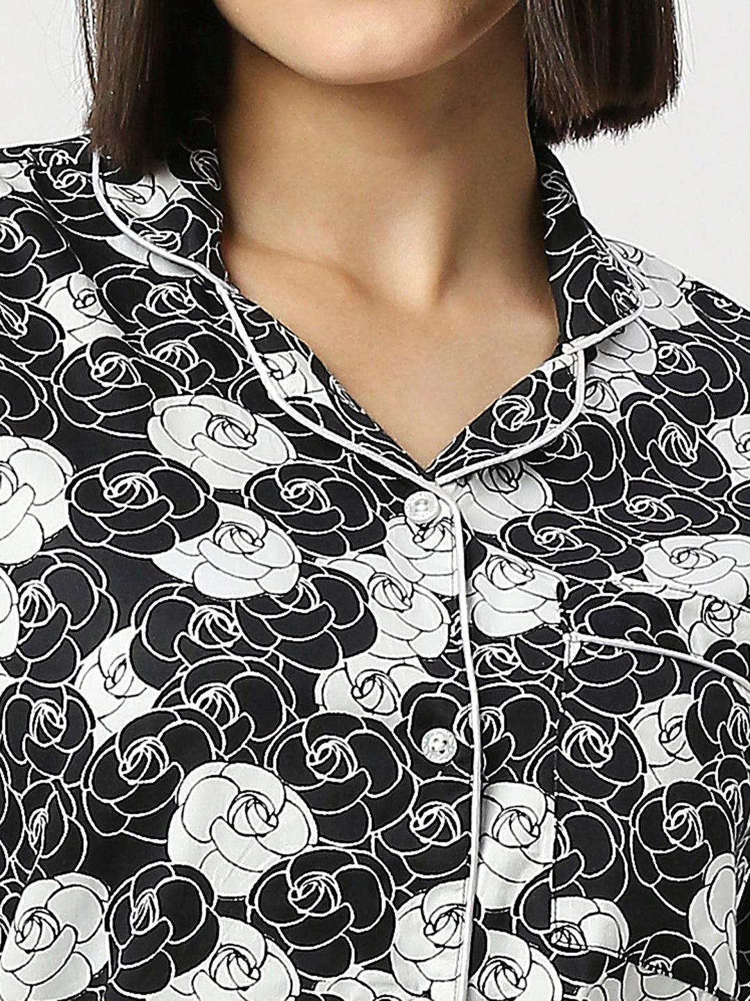 Chanel Rose Button Down Pj Set - Pure Cotton Pj Set with Notched Collar