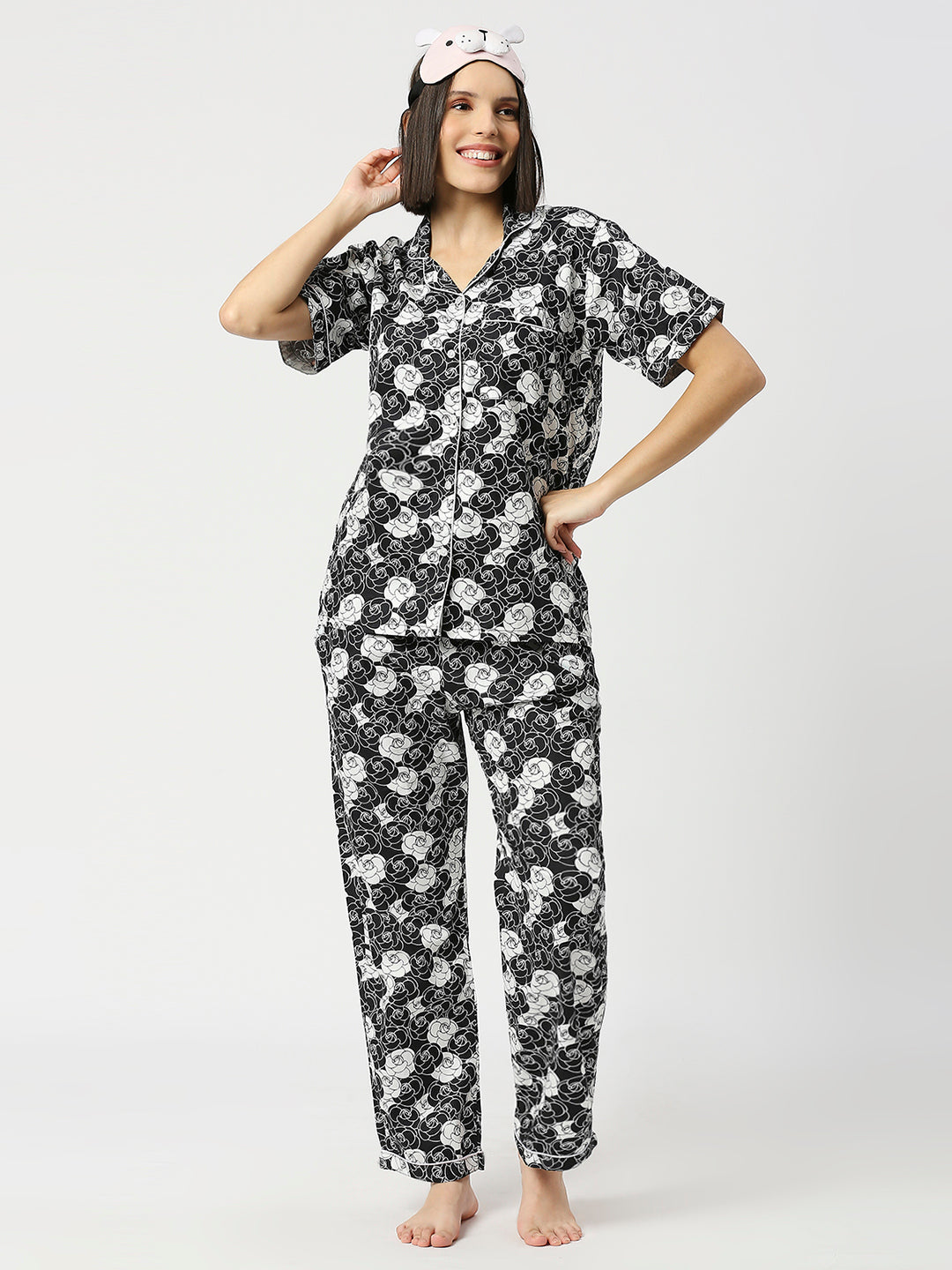 Chanel Rose Button Down Pj Set - Pure Cotton Pj Set with Notched Collar
