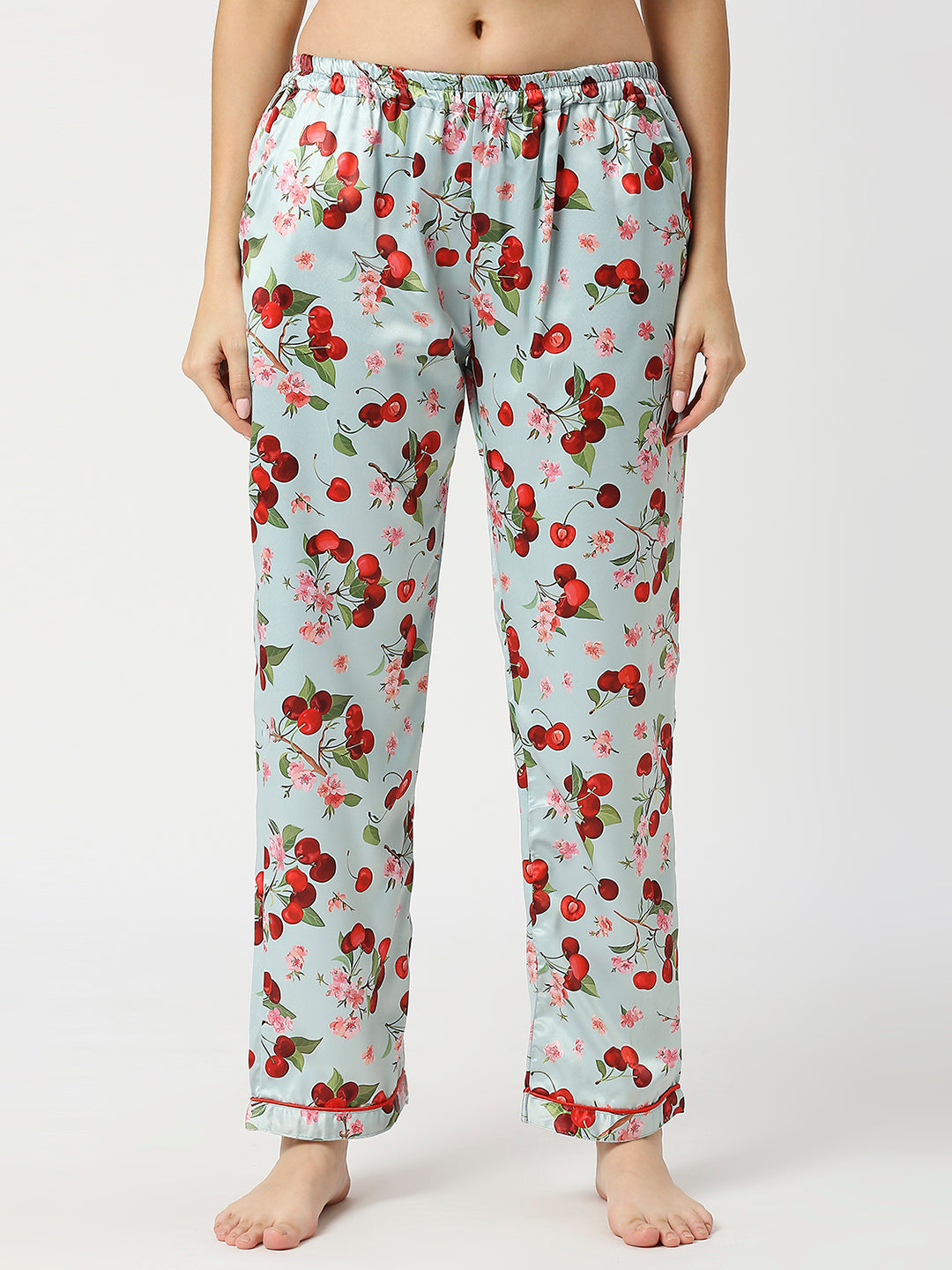 Cherry Blossom Satin Pj Set - Luxury Printed Button Down Pj Set