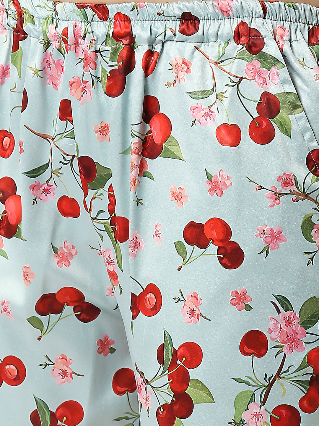 Cherry Blossom Satin Pj Set - Luxury Printed Button Down Pj Set