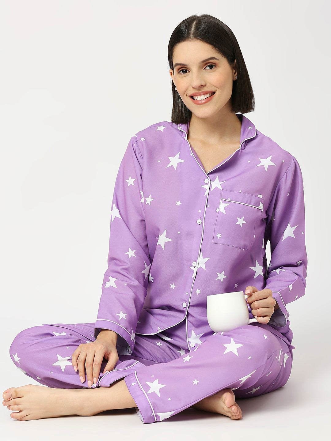 Exhausta Button Down Pj Set - Cotton Rayon Pj Set with Notched Collar