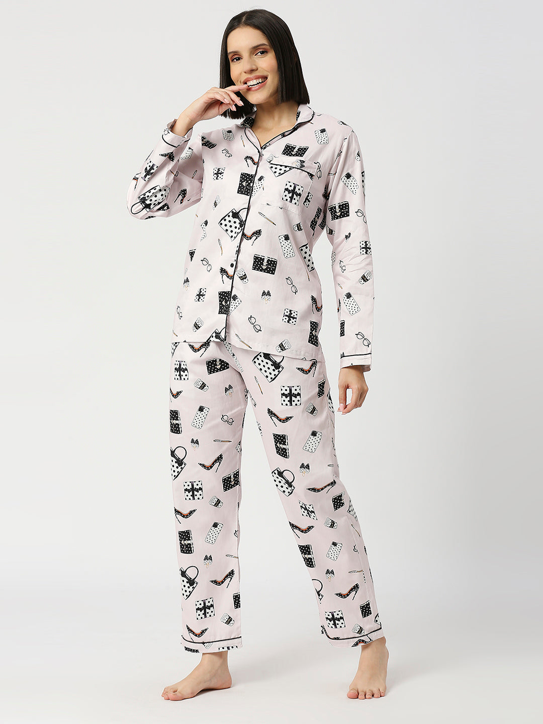 Fashion Forward Button Down Pj Set - Pure Cotton Pj Set with Notched Collar