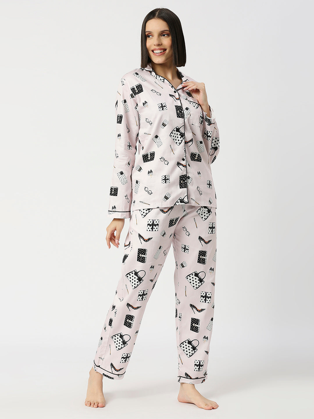 Fashion Forward Button Down Pj Set - Pure Cotton Pj Set with Notched Collar