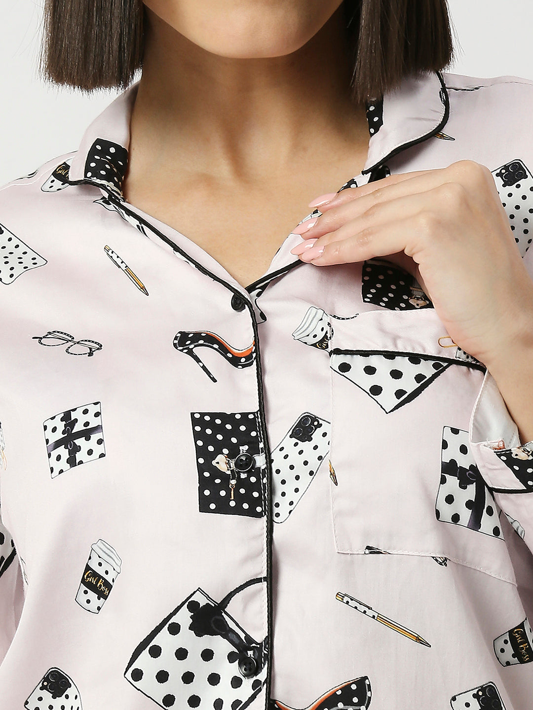 Fashion Forward Button Down Pj Set - Pure Cotton Pj Set with Notched Collar