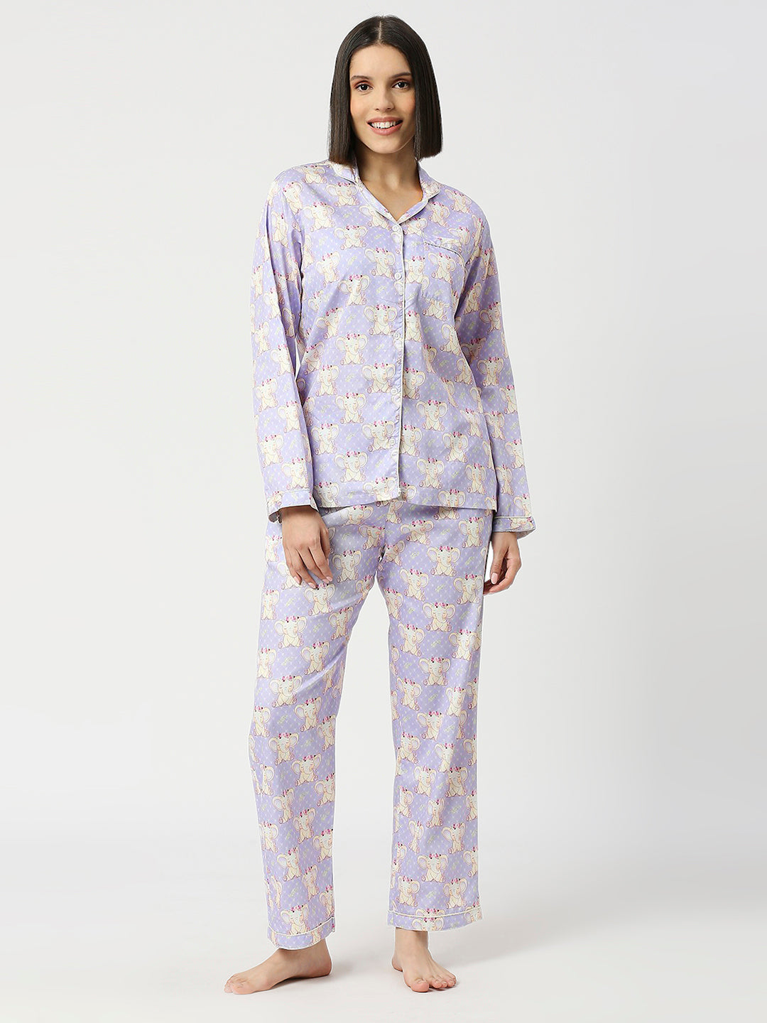 Elephantastic Button Down Pj Set - Pure Cotton Pj Set with Notched Collar