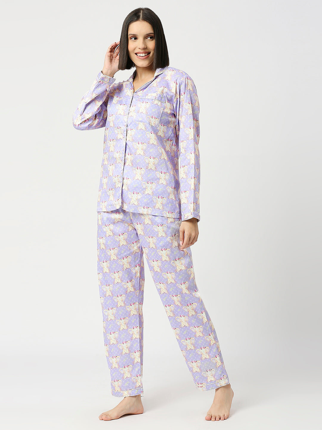 Elephantastic Button Down Pj Set - Pure Cotton Pj Set with Notched Collar