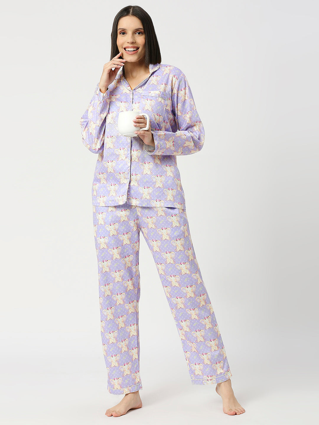 Elephantastic Button Down Pj Set - Pure Cotton Pj Set with Notched Collar