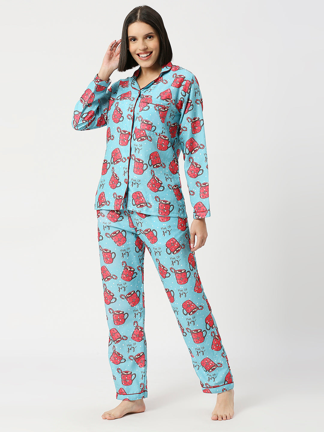 Cuppa Joy Button Down Pj Set - Cotton Rayon Pj Set with Notched Collar