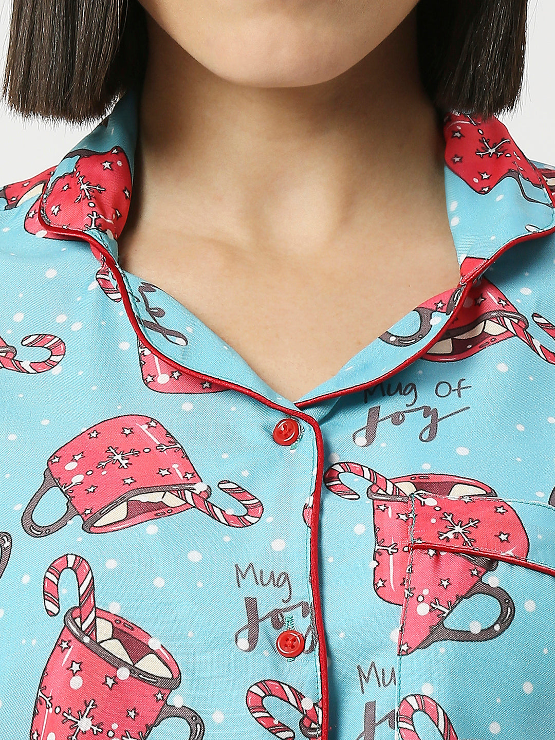 Cuppa Joy Button Down Pj Set - Cotton Rayon Pj Set with Notched Collar