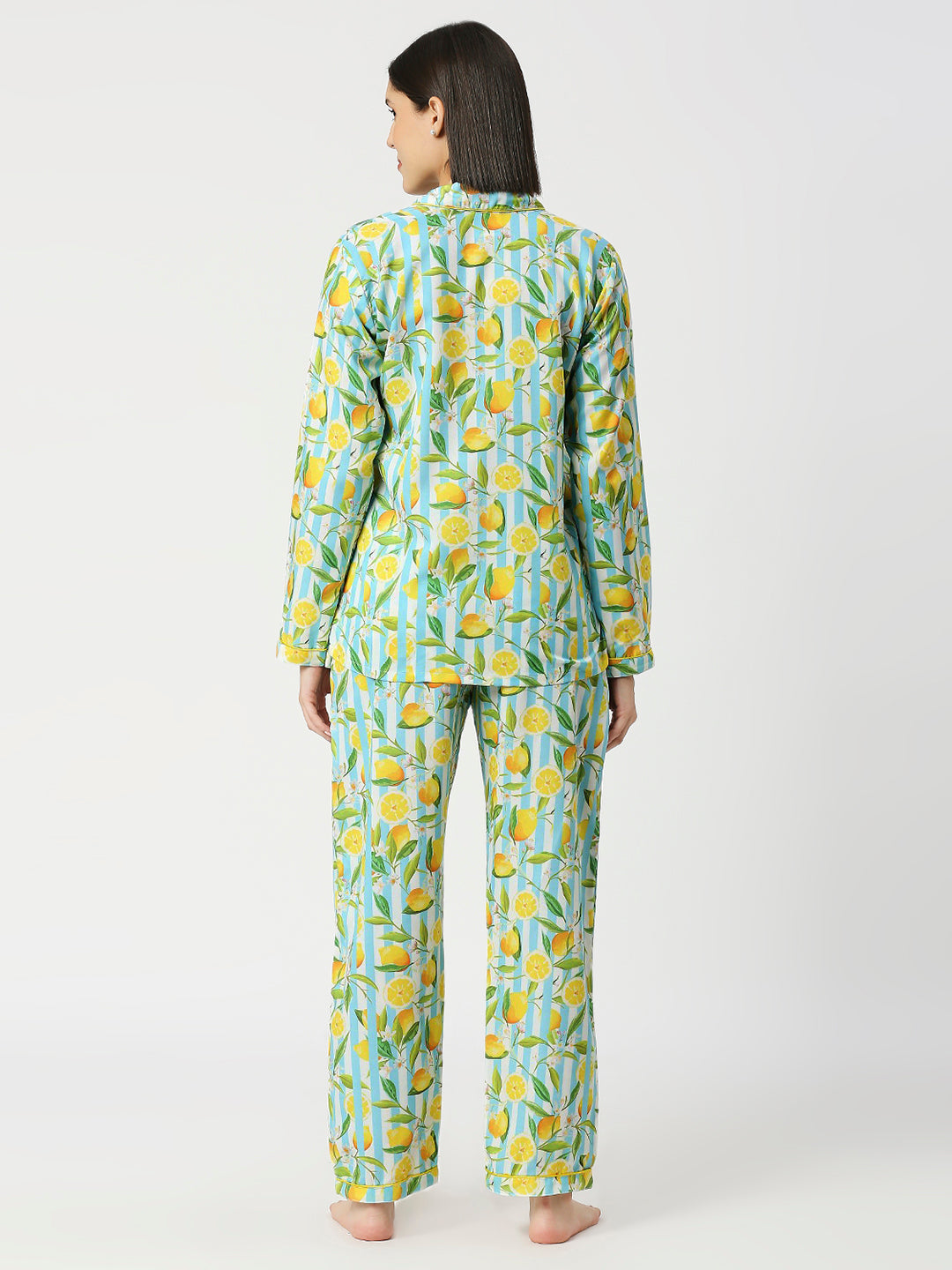 Blue Lemonade Button Down Pj Set - Cotton Rayon Pj Set with Notched Collar