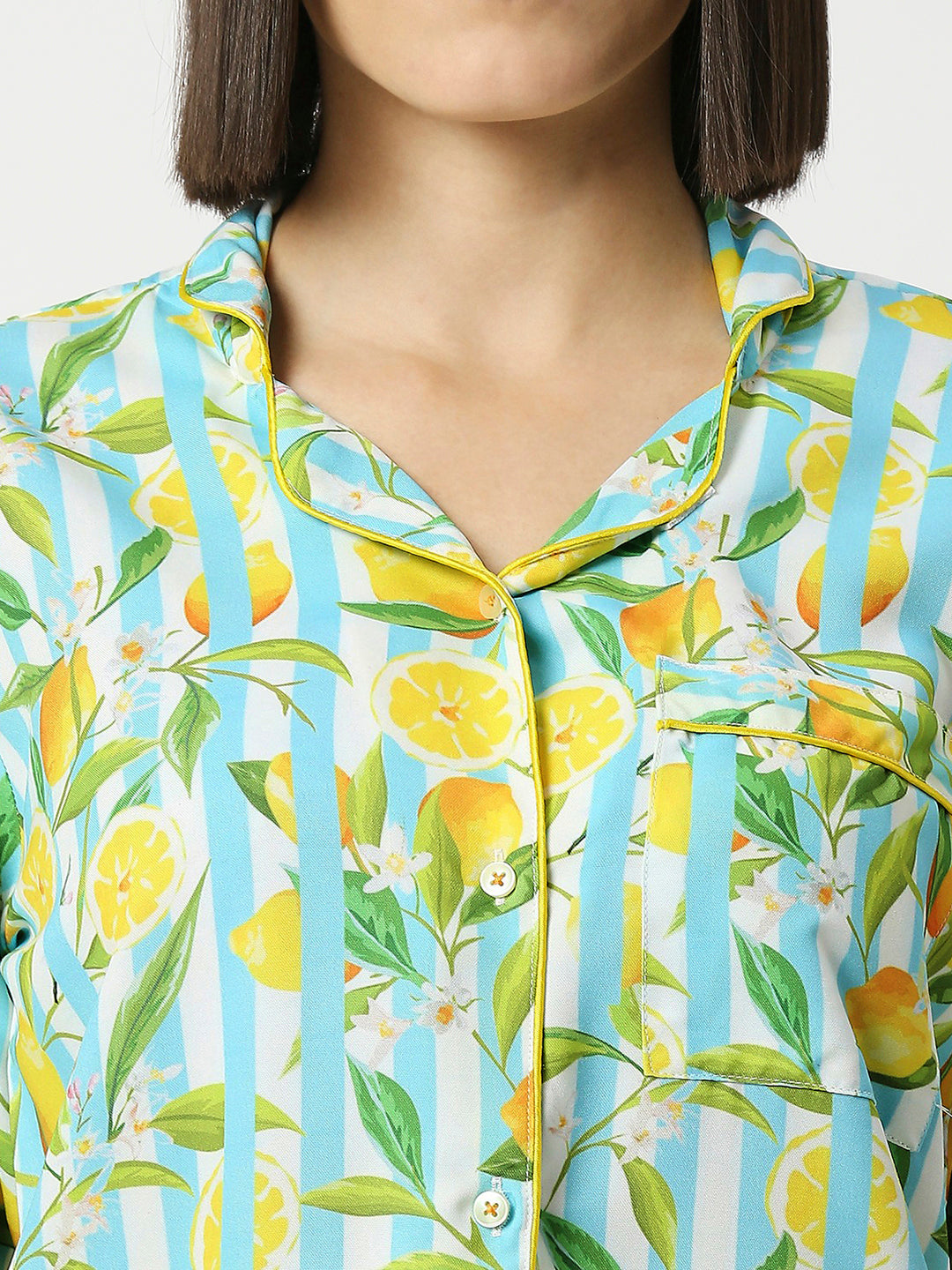 Blue Lemonade Button Down Pj Set - Cotton Rayon Pj Set with Notched Collar