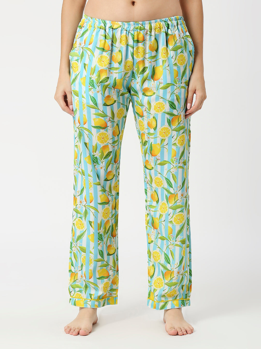 Blue Lemonade Button Down Pj Set - Cotton Rayon Pj Set with Notched Collar