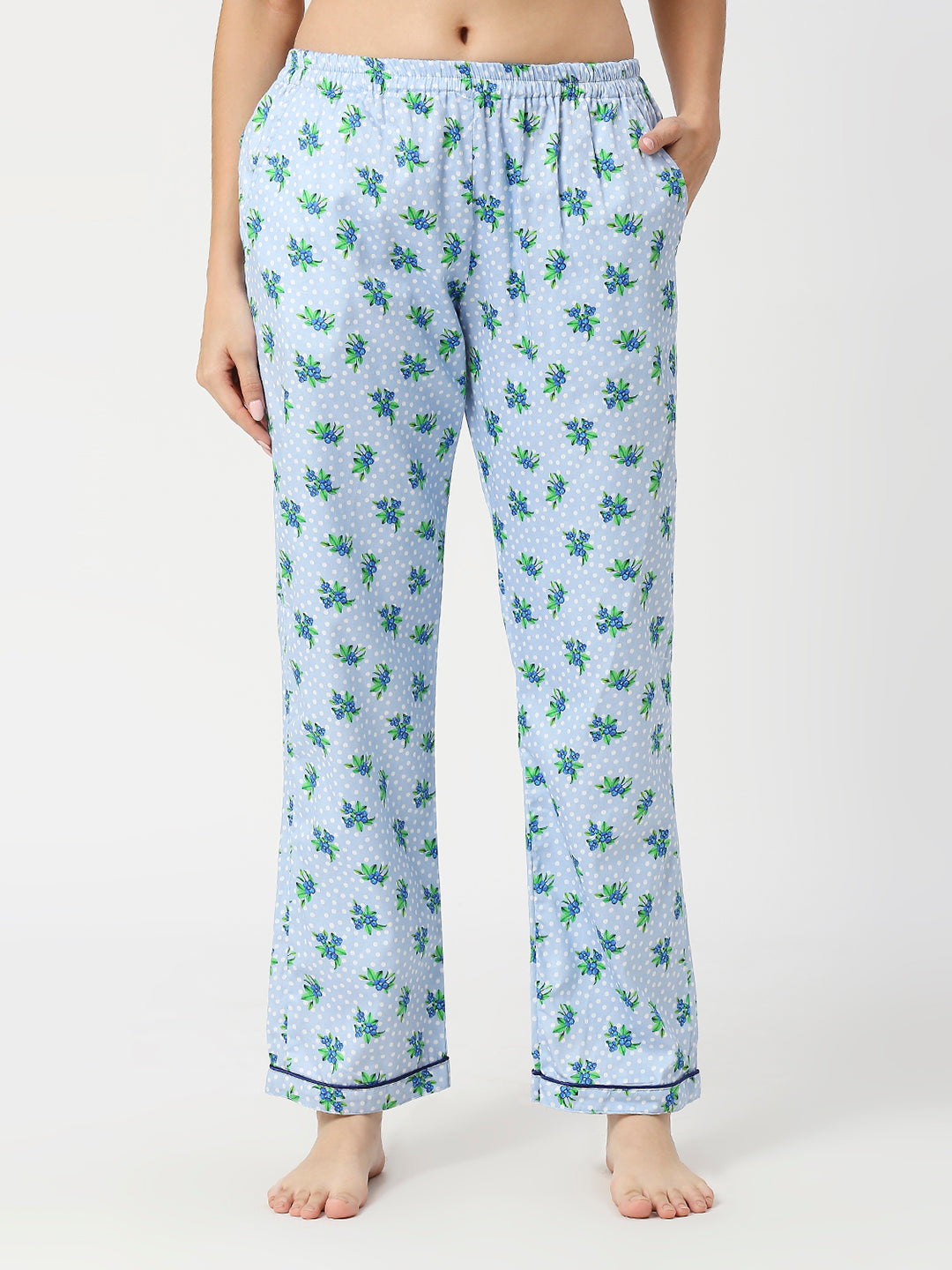 Blueberry Button Down Pj Set - Pure Cotton Pj Set with Notched Collar