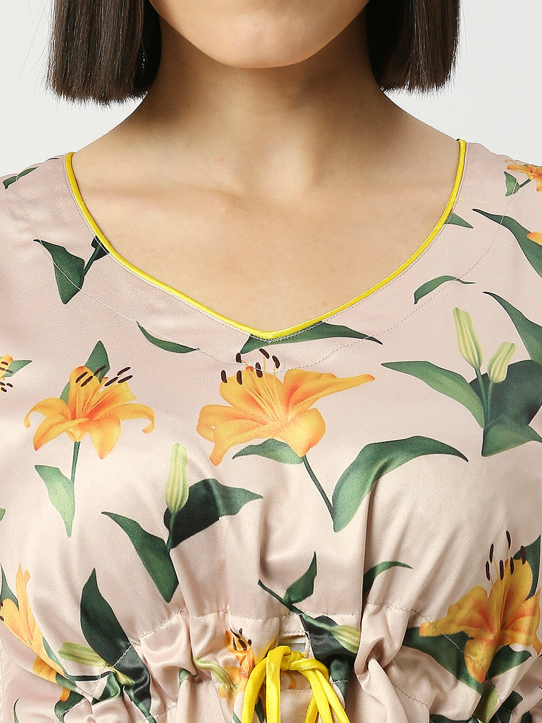 Yellow Blossom Satin Kaftan Pj Set - Luxury Printed Kaftan Pj Set