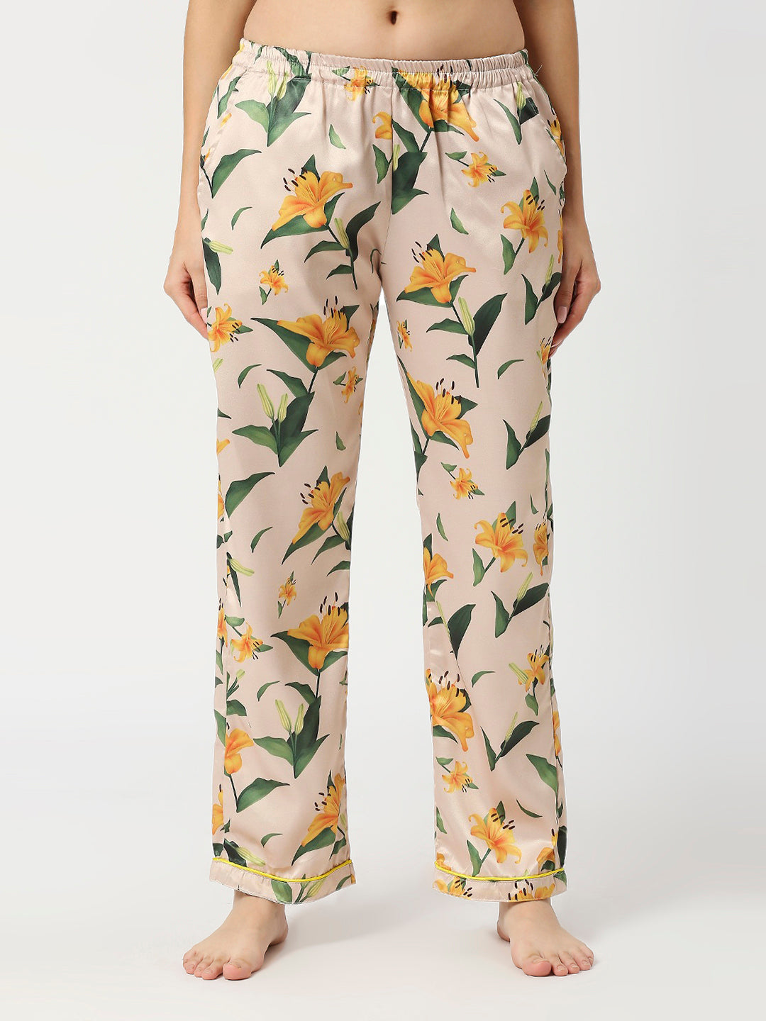 Yellow Blossom Satin Kaftan Pj Set - Luxury Printed Kaftan Pj Set