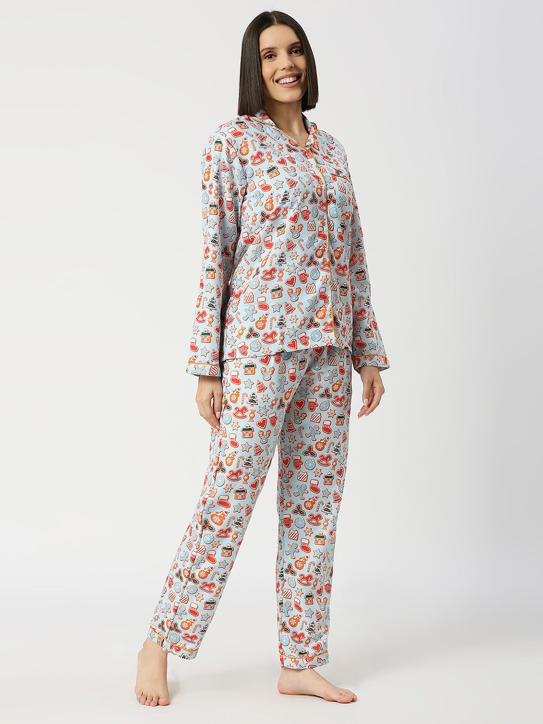 Christmas Cookies Button Down Pj Set - Cotton Rayon Pj Set with Notched Collar
