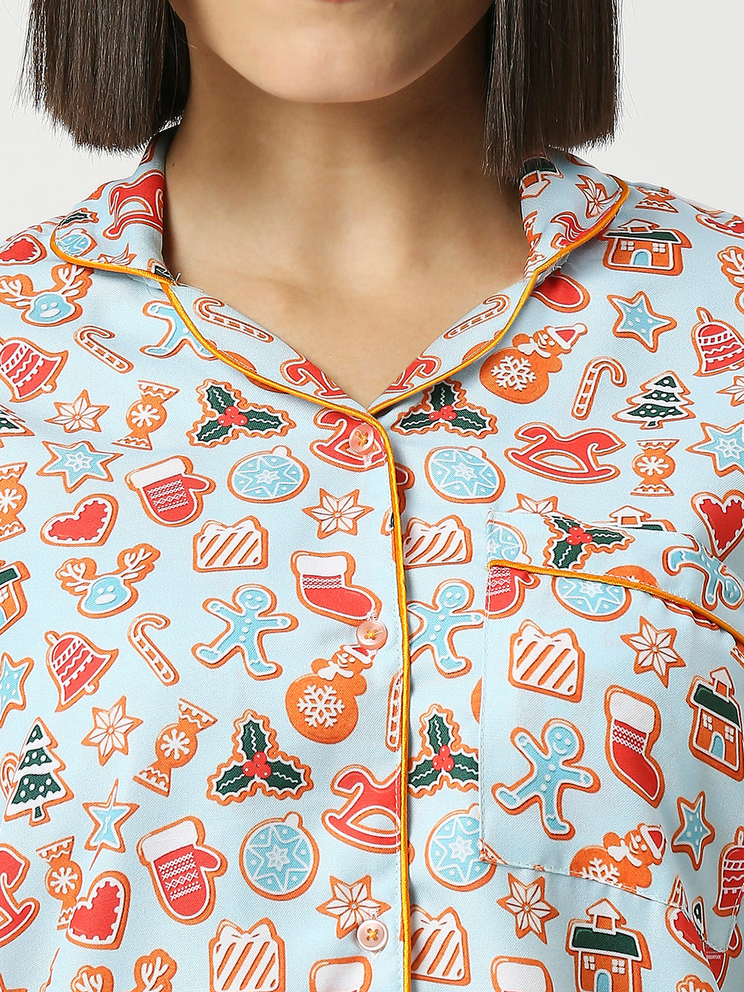 Christmas Cookies Button Down Pj Set - Cotton Rayon Pj Set with Notched Collar