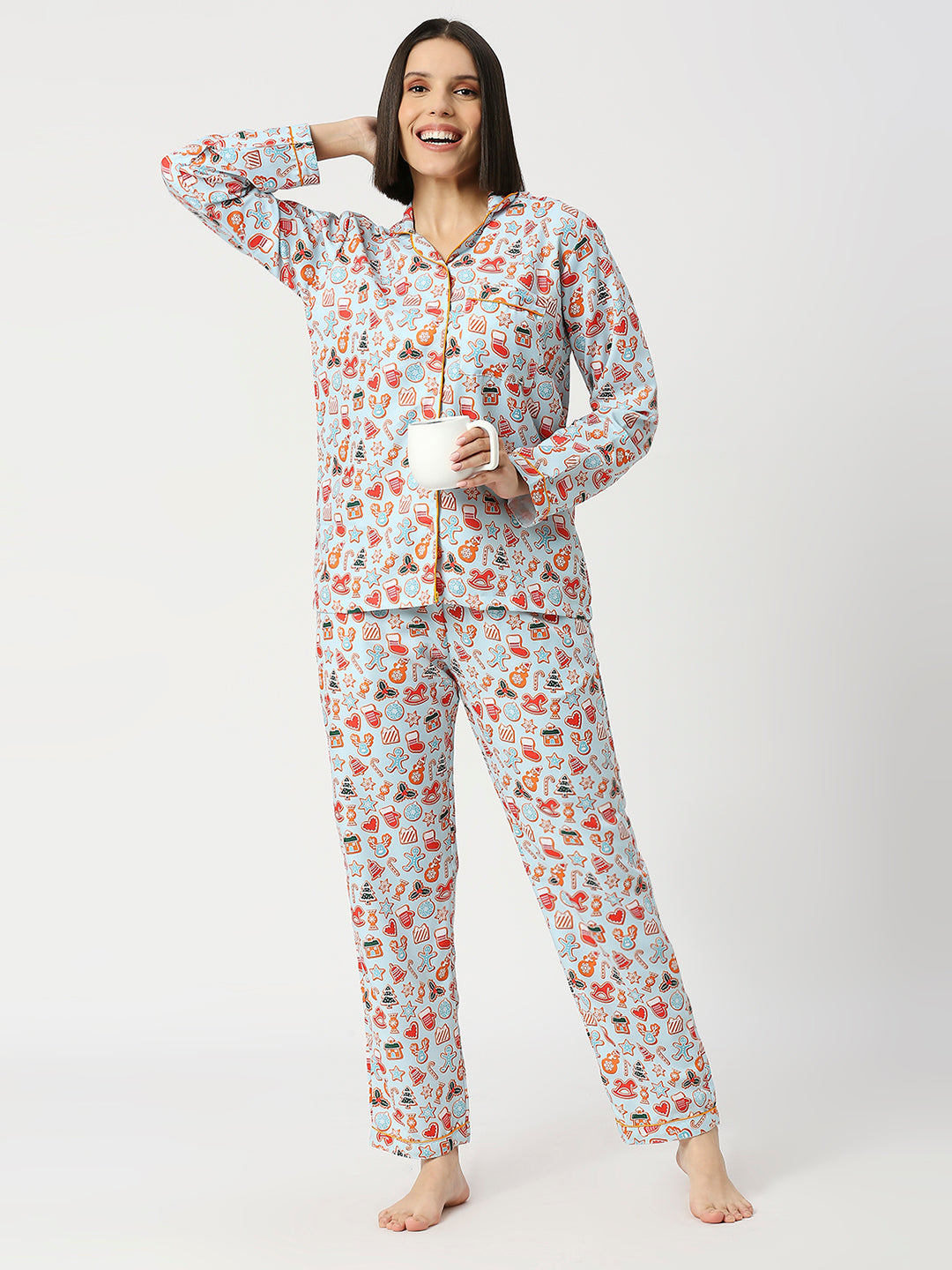 Christmas Cookies Button Down Pj Set - Cotton Rayon Pj Set with Notched Collar