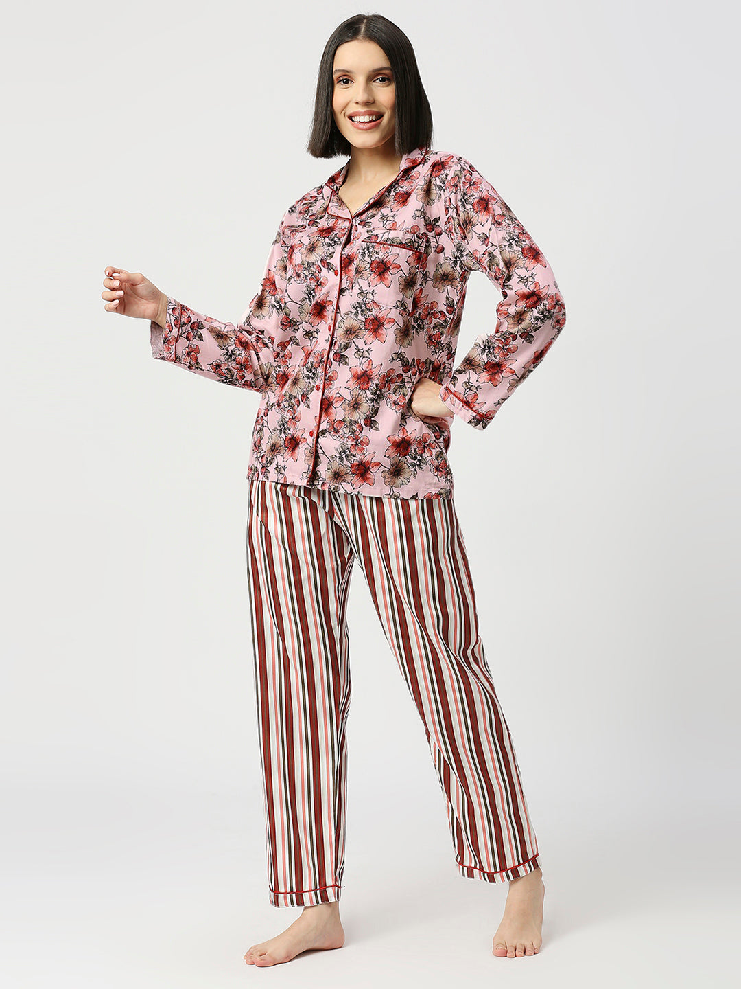 Floral Dreams Button Down Pj Set - Pure Cotton Pj Set with Notched Collar
