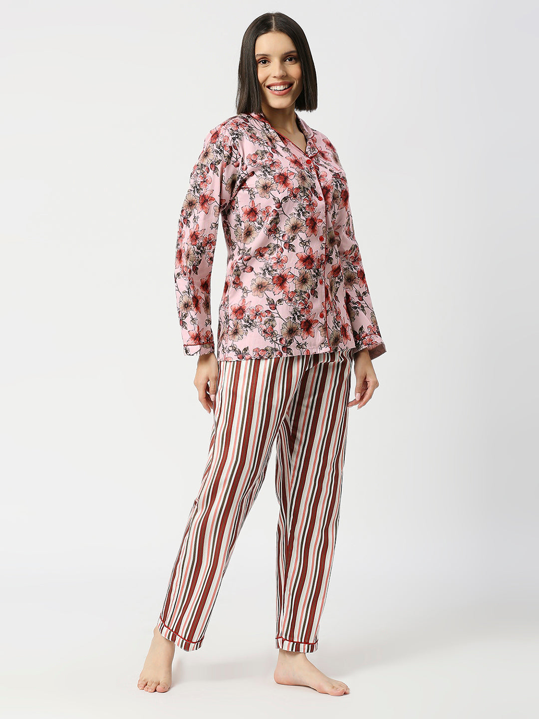 Floral Dreams Button Down Pj Set - Pure Cotton Pj Set with Notched Collar