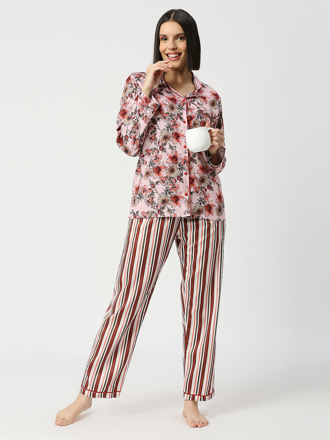 Floral Dreams Button Down Pj Set - Pure Cotton Pj Set with Notched Collar