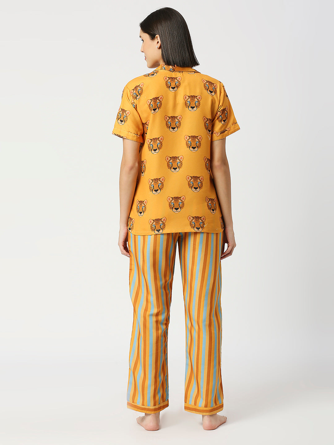 Lady Leopard Button Down Pj Set - Cotton Rayon Pj Set with Notched Collar