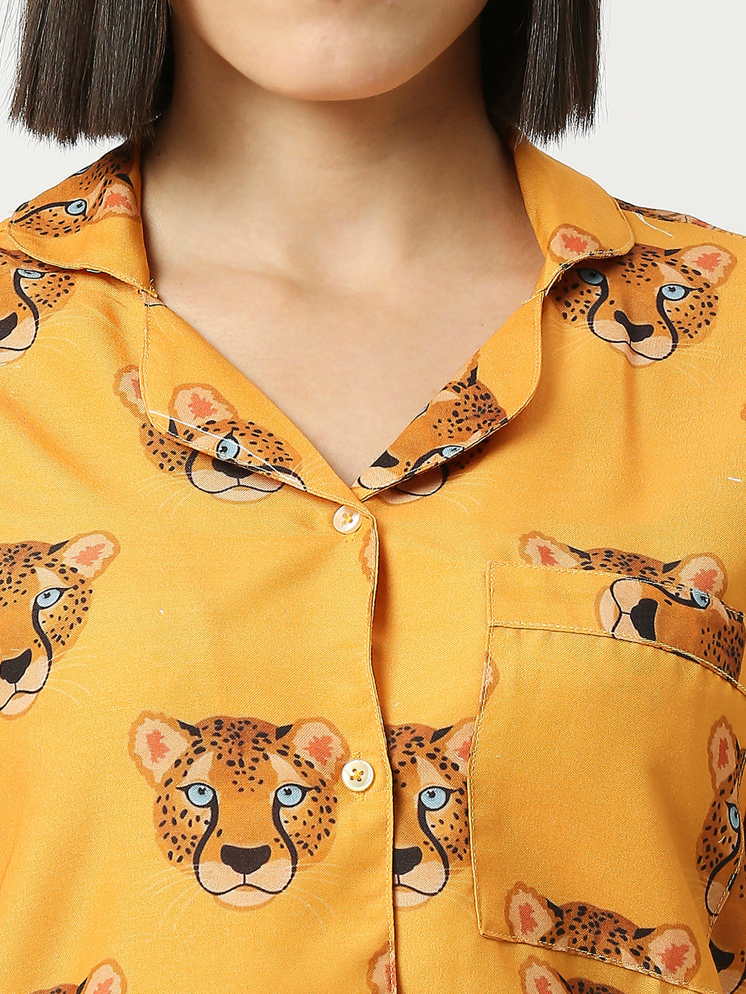 Lady Leopard Button Down Pj Set - Cotton Rayon Pj Set with Notched Collar